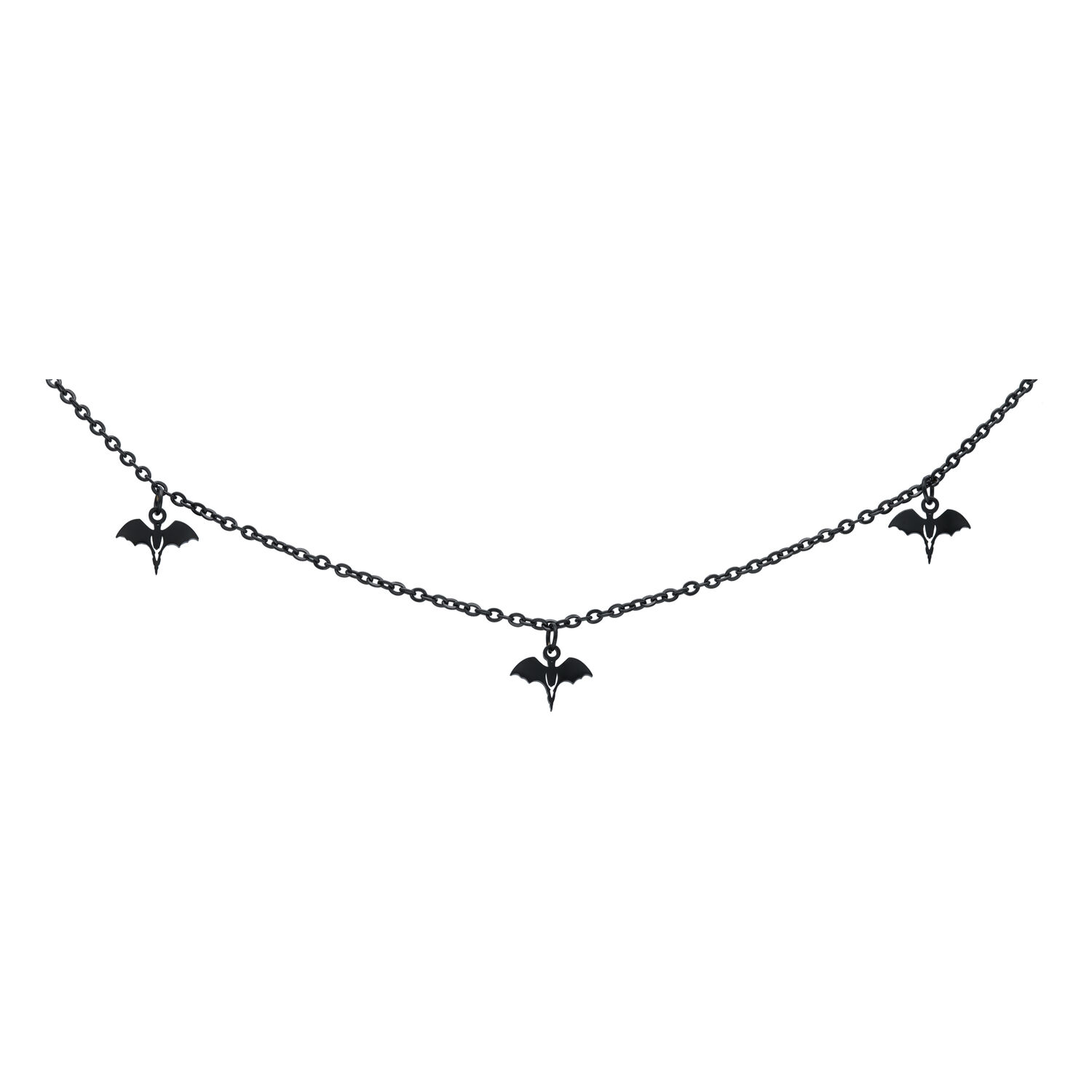 Chevillière noire Bat en acier chirurgical Chevillière noire avec pendentifs chauve-souris sur fond blanc