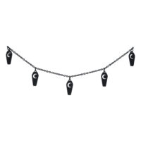 Moon Coffin bracelet de cheville en noir, ajustable Bracelet de cheville noir avec cinq petits pendentifs en forme de cercueil sur fond blanc
