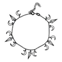 Bracelet de cheville Oracle noir avec pendentifs Bracelet de cheville noir en acier chirurgical avec pendentifs lune et cristal sur fond blanc