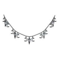 Bracelet de cheville Oracle noir avec pendentifs lune Bracelet de cheville noir en acier chirurgical avec lunes et pendentifs géométriques sur fond blanc