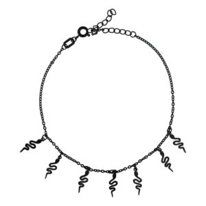 Chevillière noire en acier chirurgical avec pendentifs serpent sur fond blanc