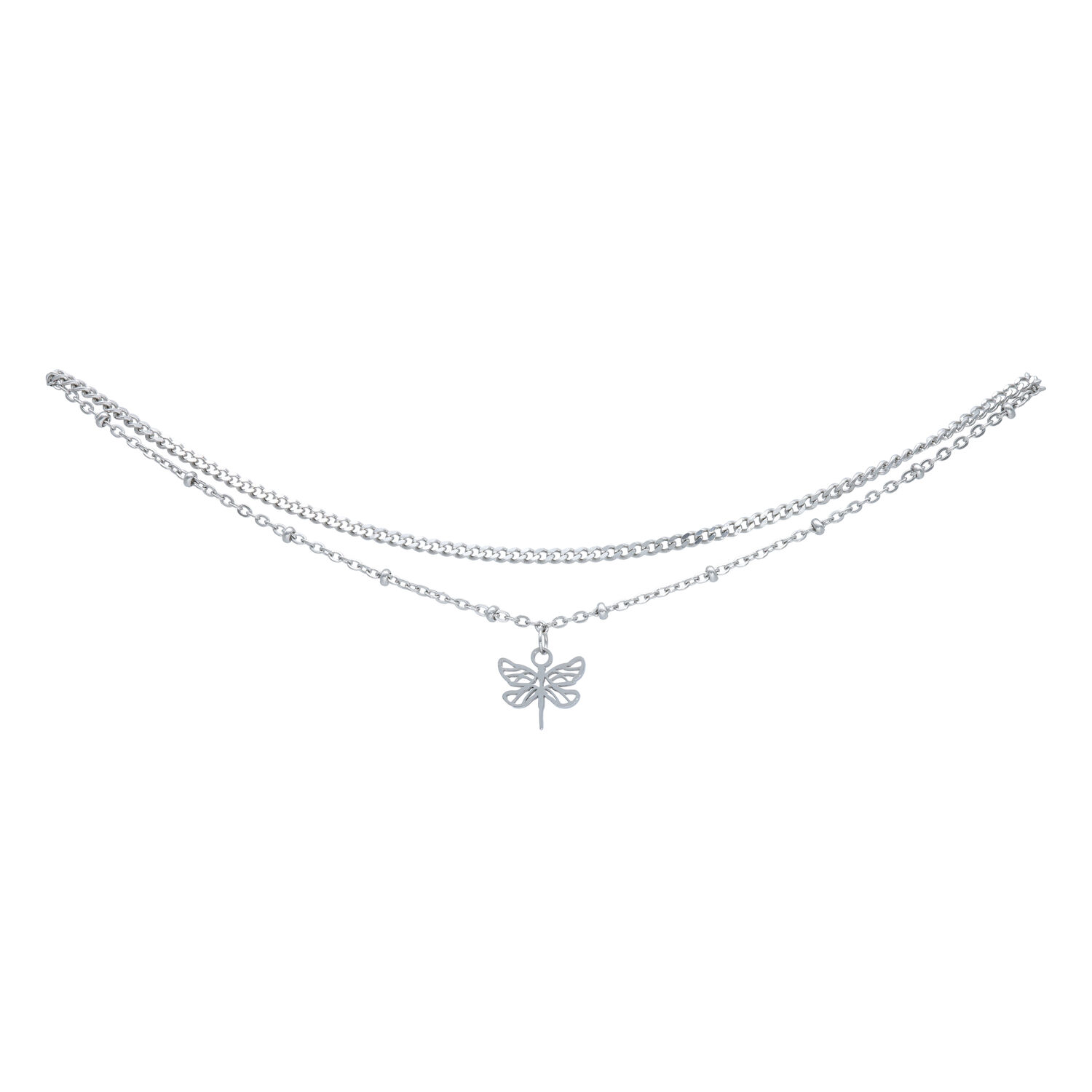 Bracelet de cheville Dragon Fly argenté avec pendentif libellule Bracelet de cheville argenté avec pendentif libellule sur fond blanc