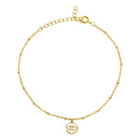 Bracelet de cheville Golden Eye en acier chirurgical Bracelet de cheville doré avec fermoir réglable et pendentif œil sur fond blanc