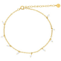 Little Pearl bracelet de cheville en or avec perles blanches Bracelet de cheville en or en acier chirurgical avec perles blanches sur fond blanc