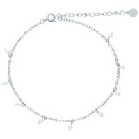 Élégant bracelet de cheville Little Pearl en argent Bracelet de cheville en argent avec perles blanches sur fond blanc