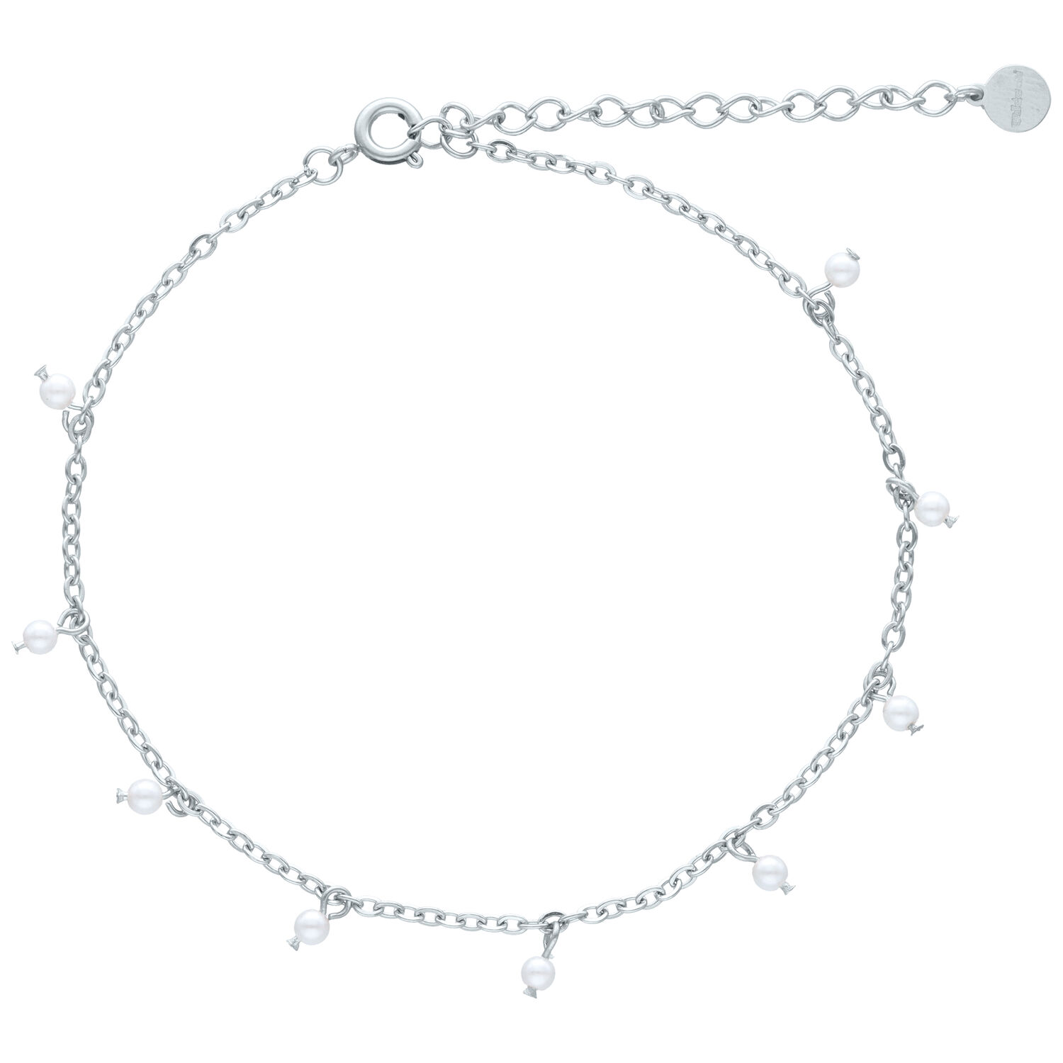 Élégant bracelet de cheville Little Pearl en argent Bracelet de cheville en argent avec perles blanches sur fond blanc