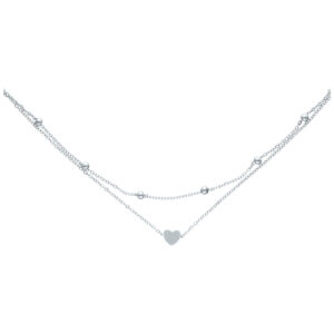 Bracelet de cheville argenté en acier chirurgical avec pendentif cœur sur fond blanc