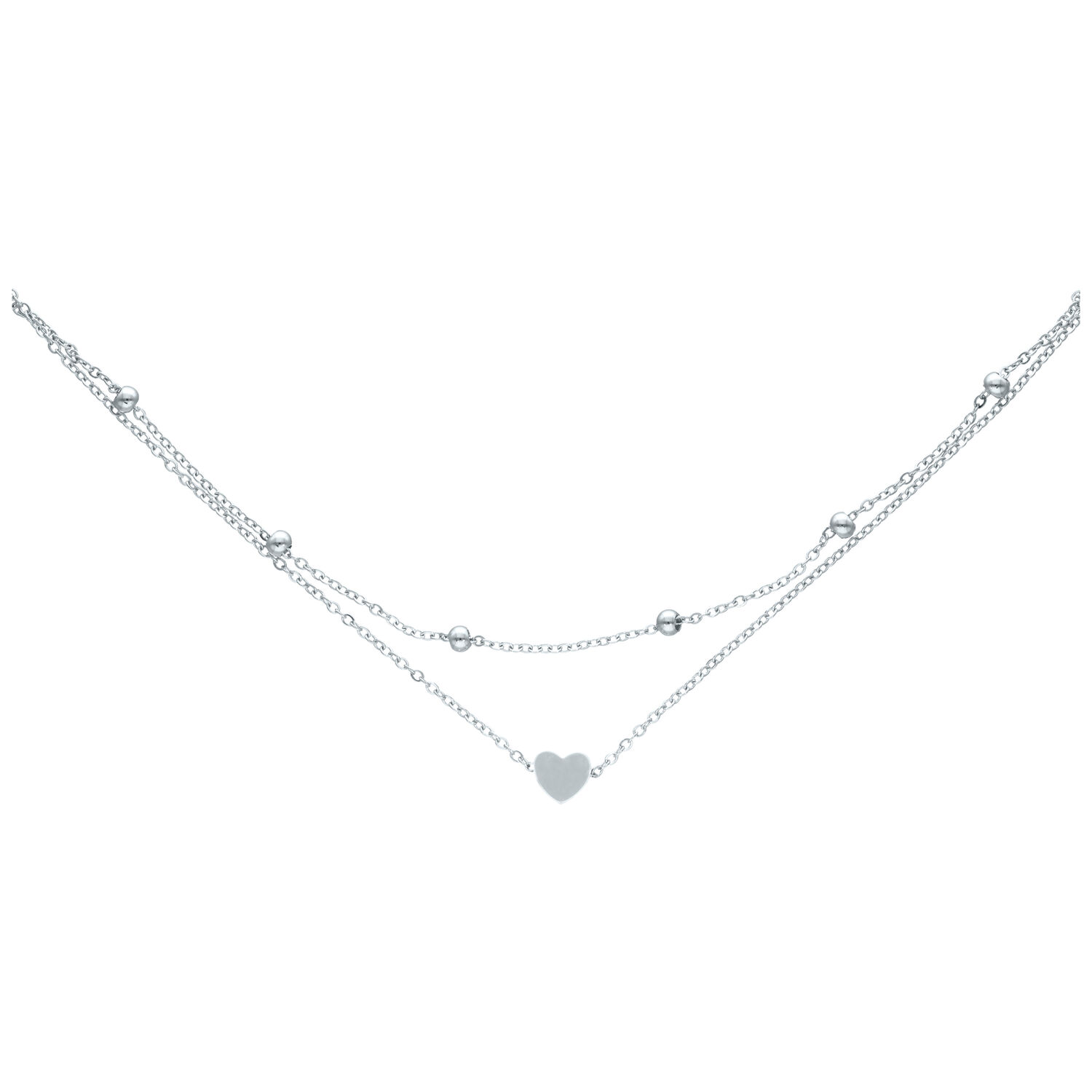 Bracelet de cheville Little Heart argenté avec pendentif cœur Bracelet de cheville argenté en acier chirurgical avec pendentif cœur sur fond blanc