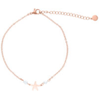 Bracelet de cheville étoile de mer en or rose avec perles Bracelet de cheville en or rose avec pendentif étoile de mer et perles sur fond blanc
