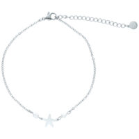 Bracelet de cheville étoile de mer en argent Bracelet de cheville en argent avec pendentif étoile de mer et perles sur fond blanc