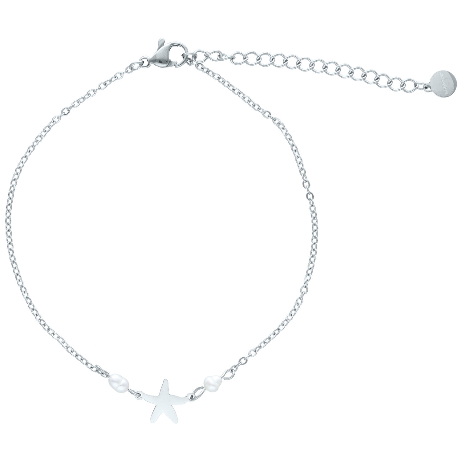 Bracelet de cheville étoile de mer en argent Bracelet de cheville en argent avec pendentif étoile de mer et perles sur fond blanc