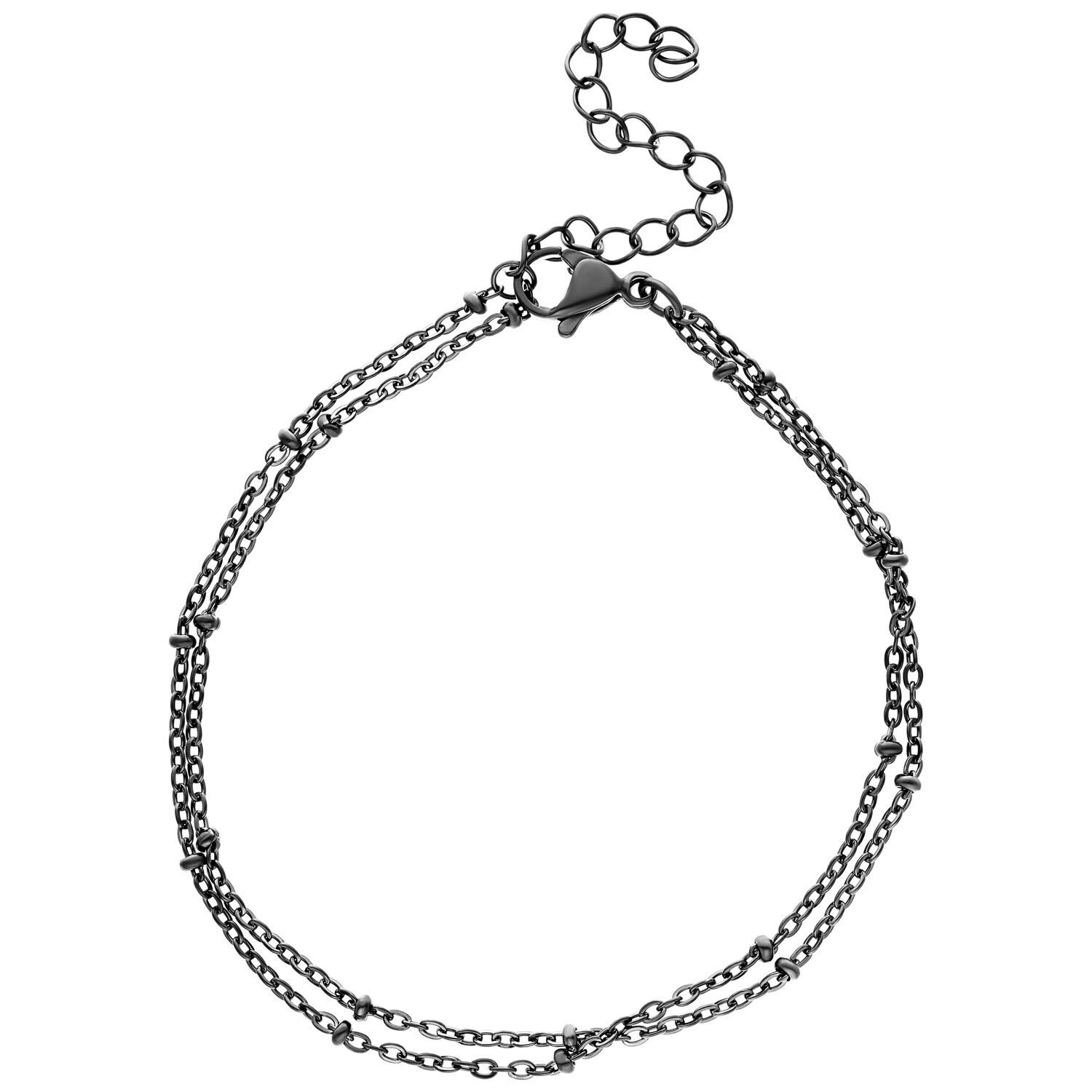 Bracelet double avec perles noires Bracelet double noir en acier chirurgical avec perles sur fond blanc