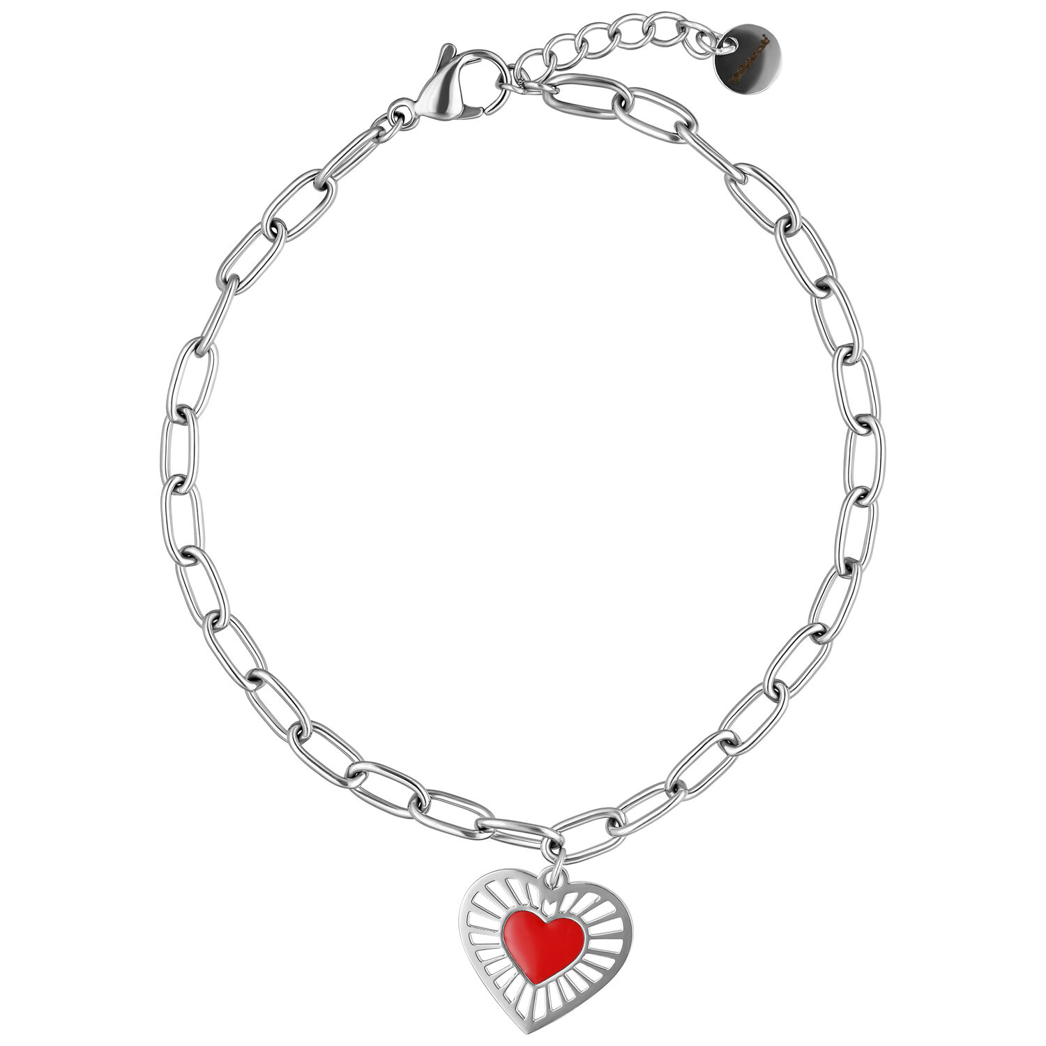 Bracelet Sacred Heart argenté avec pendentif cœur Bracelet argenté en acier chirurgical avec pendentif cœur rouge sur fond blanc