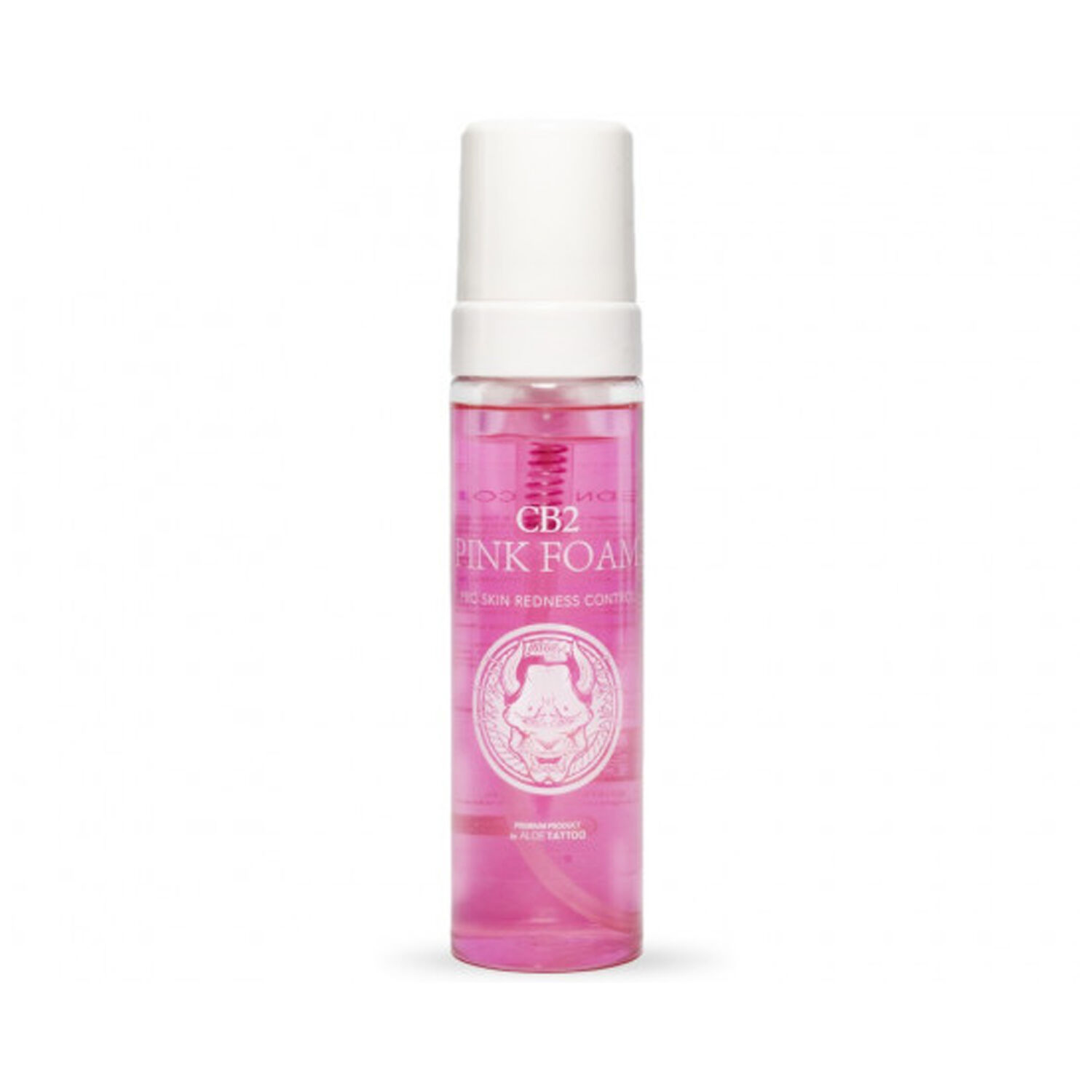 Aloe Tattoo CB2 Pink Foam 220 ml Bouteille avec mousse rose, Aloe Tattoo CB2, 220 ml, sur fond blanc