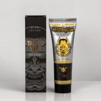 Aloe Tattoo Tattoofilm 125 ml Tube Tube avec Aloe Tattoo Tattoofilm et emballage sur fond gris