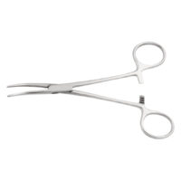 Clamp artérielle courbée en acier inoxydable Pince artérielle courbée en argent sur fond blanc