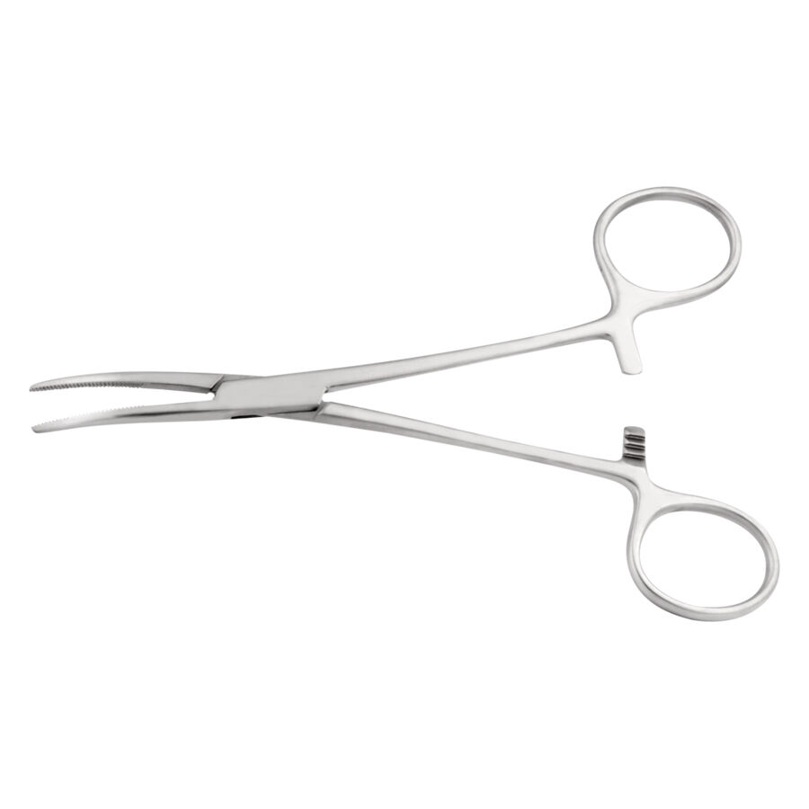 Clamp artérielle courbée en acier inoxydable Pince artérielle courbée en argent sur fond blanc