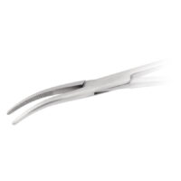 Pince artérielle courbée en acier inoxydable Pince artérielle courbée en acier inoxydable argenté sur fond blanc