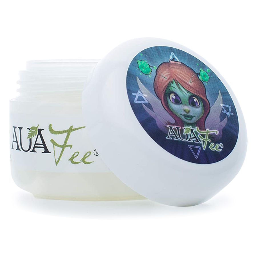 Auafee Crème de Soin Tatouage Premium 30 ml Pot blanc Auafee Premium Skincare avec couvercle ouvert et illustration colorée
