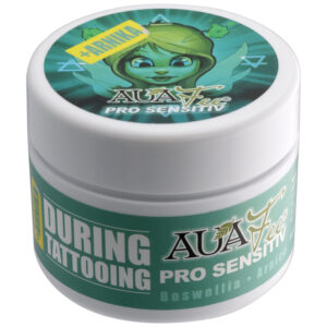 Boîte ronde avec couvercle vert et design Auafee, contient PRO Sensitiv avec arnica 125ml