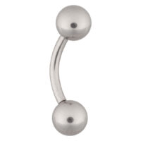 Banane de nombril en acier chirurgical argenté Piercing bananabell argenté en acier chirurgical avec deux boules sur fond blanc