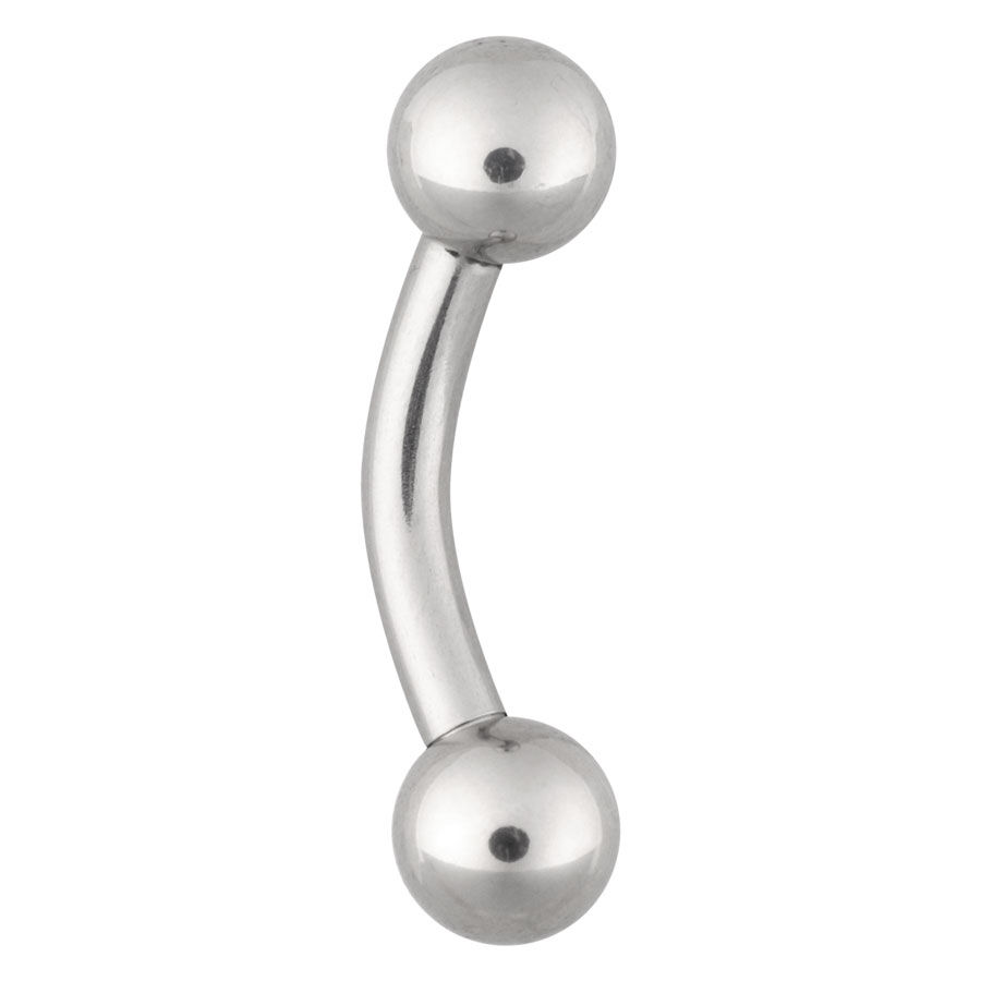 Bananabell en argent en acier chirurgical Bananabell courbé en argent avec deux boules sur fond blanc