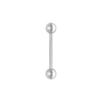 Barbell basique en acier chirurgical argenté Barbell argenté avec deux boules sur fond blanc