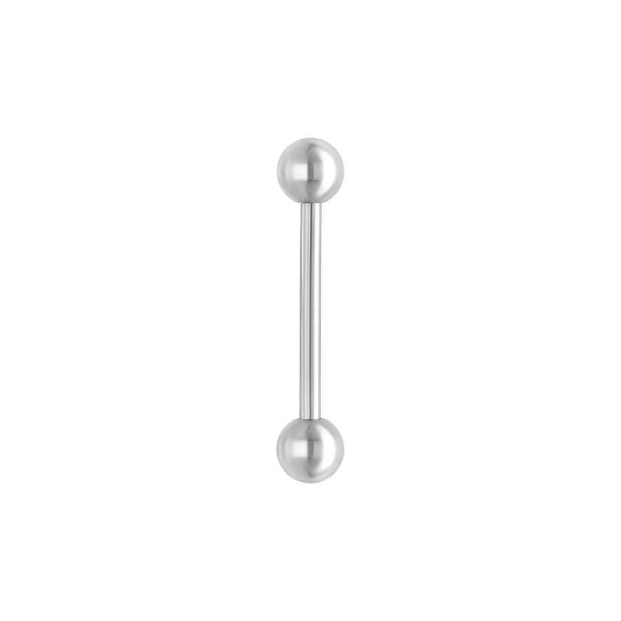 Barbell basique en acier chirurgical argenté Barbell argenté avec deux boules sur fond blanc