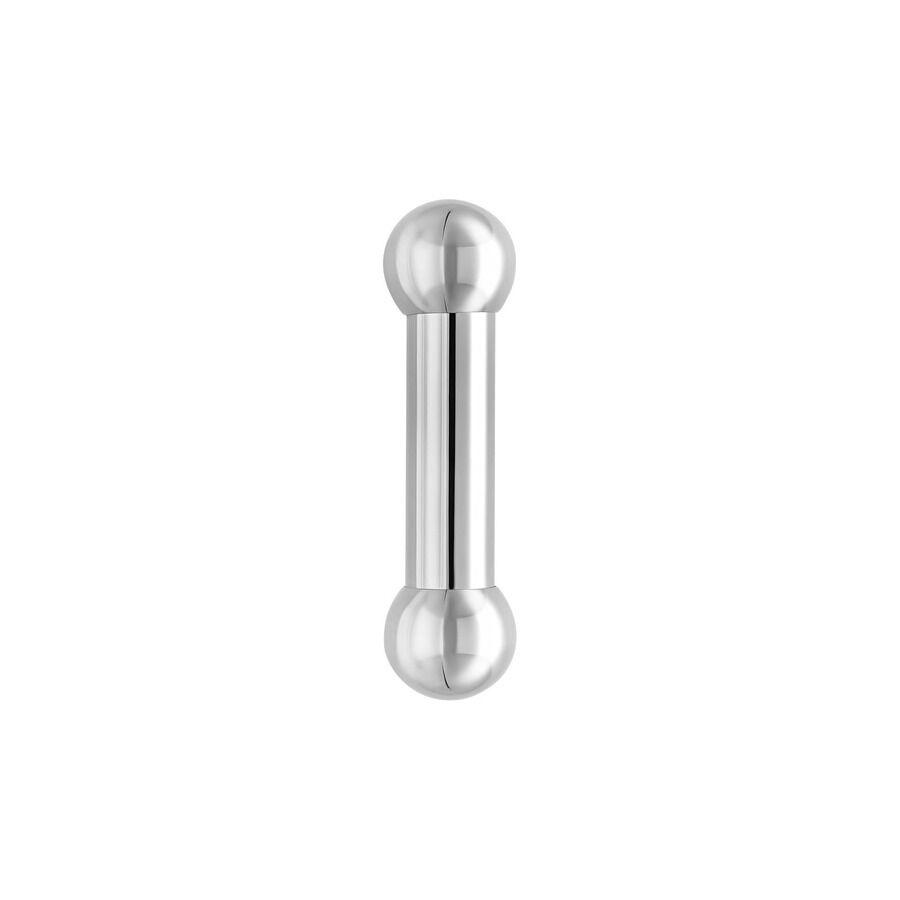 Barbell basique argenté en acier chirurgical Barbell argenté avec deux boules sur fond blanc