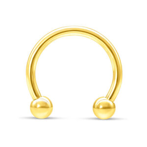 Circular Barbell en or 18K avec filetage externe sur fond blanc