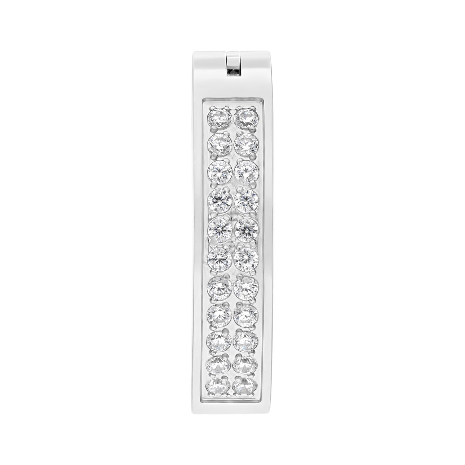 Clicker de nombril argenté avec double rangée de cristaux sur fond blanc