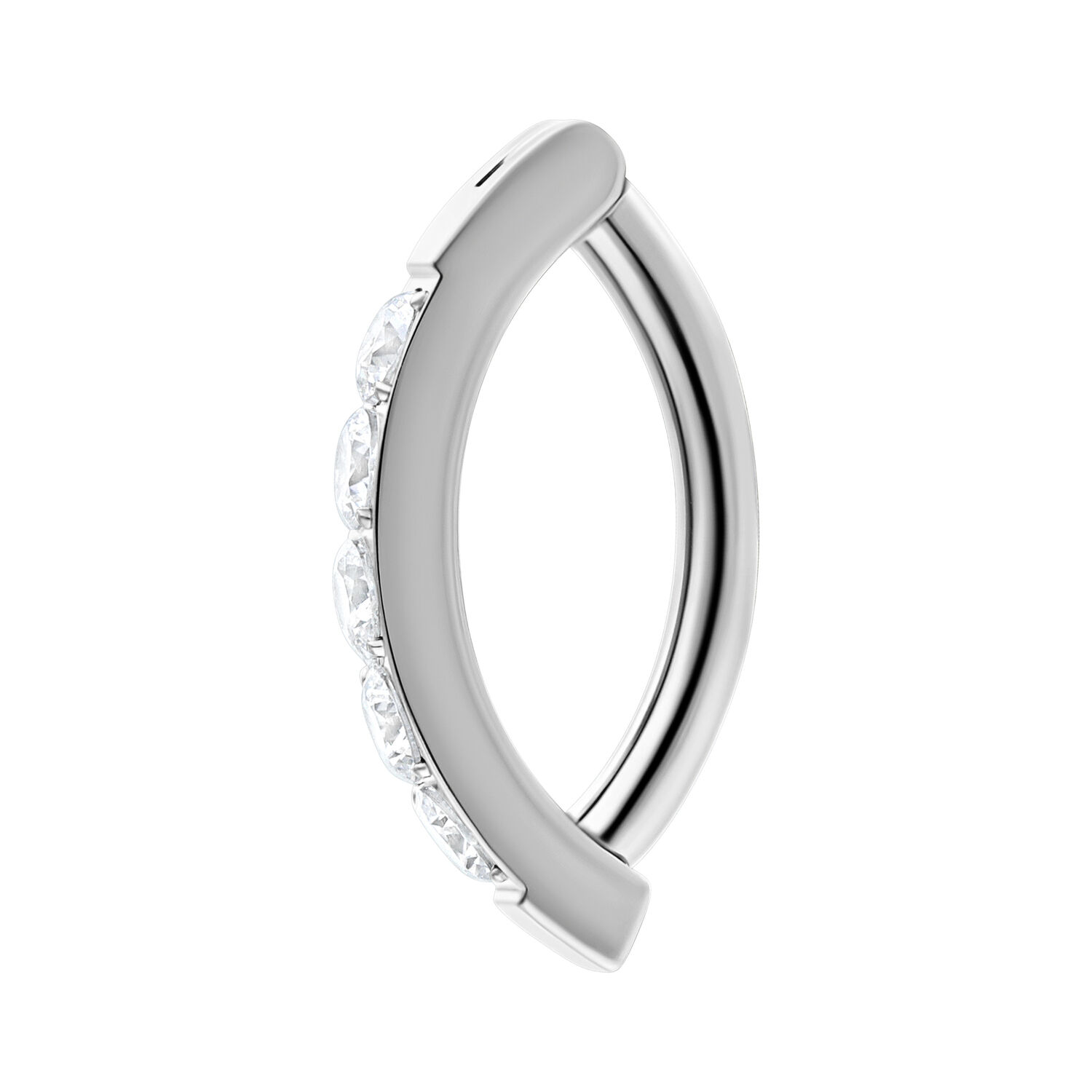 Clicker de nombril en argent avec cristaux Clicker de nombril en argent avec cristaux clairs sur fond blanc