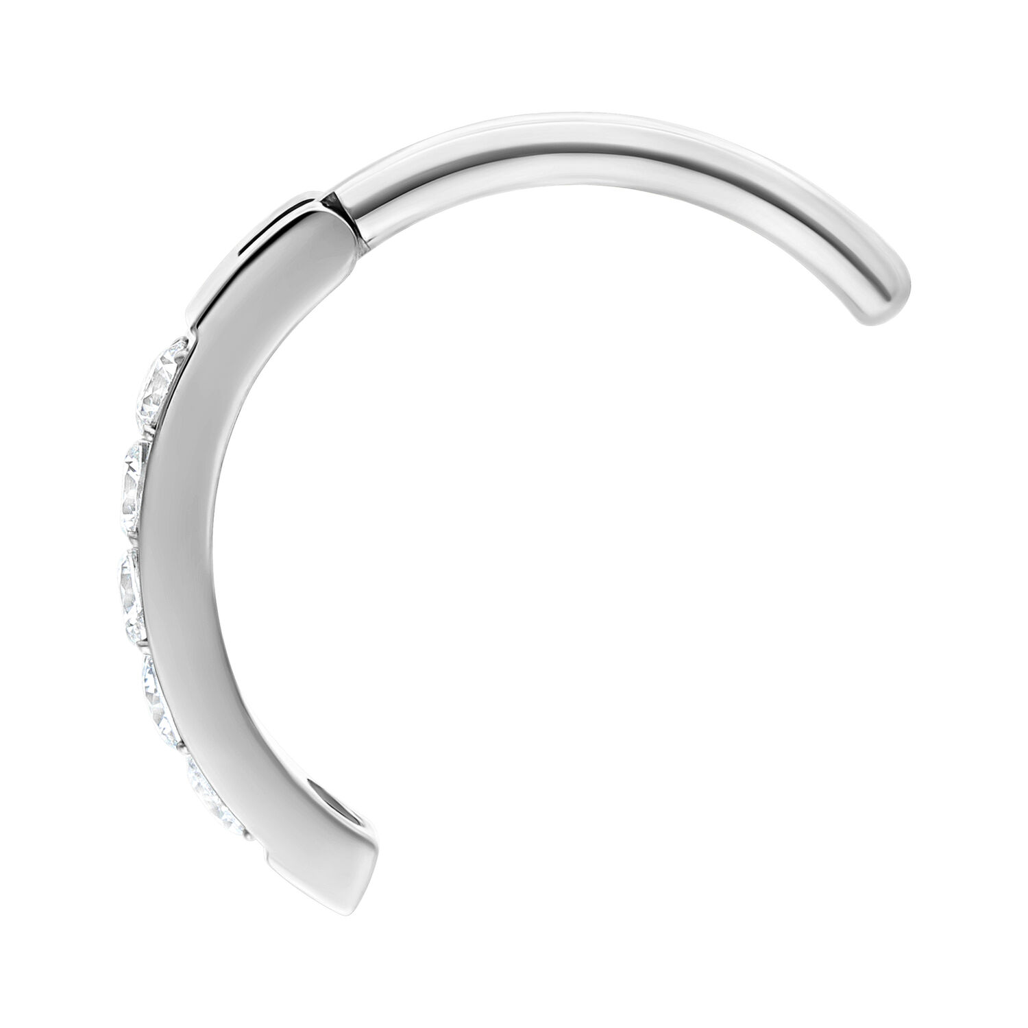 Clicker de nombril en titane argenté avec cristaux Clicker de nombril argenté en titane avec cristaux clairs sur fond blanc