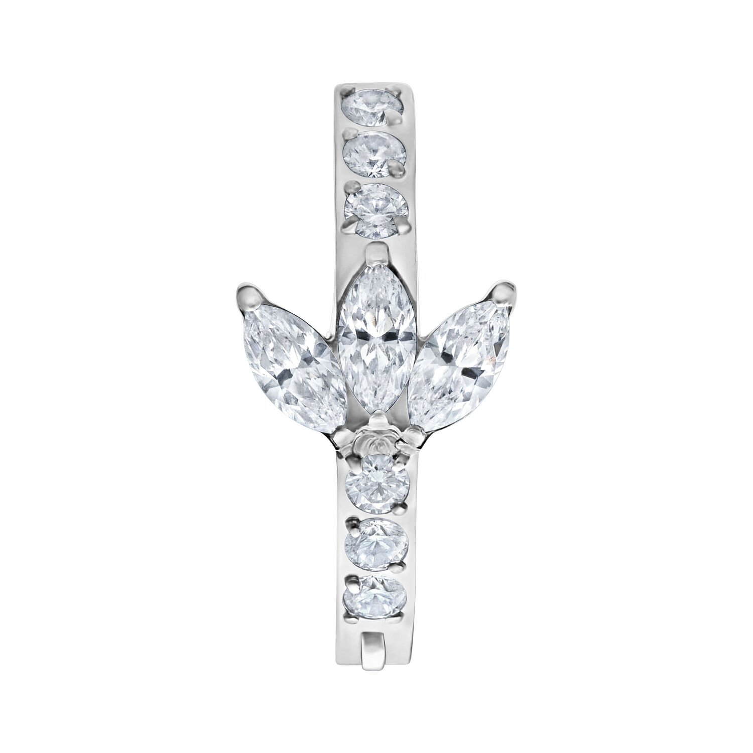 Lotus Crystal nombril clicker argent Clicker de nombril argenté avec pierres cristallines sur fond blanc