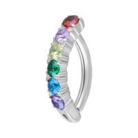 Clicker de nombril argenté avec cristaux arc-en-ciel sur fond blanc