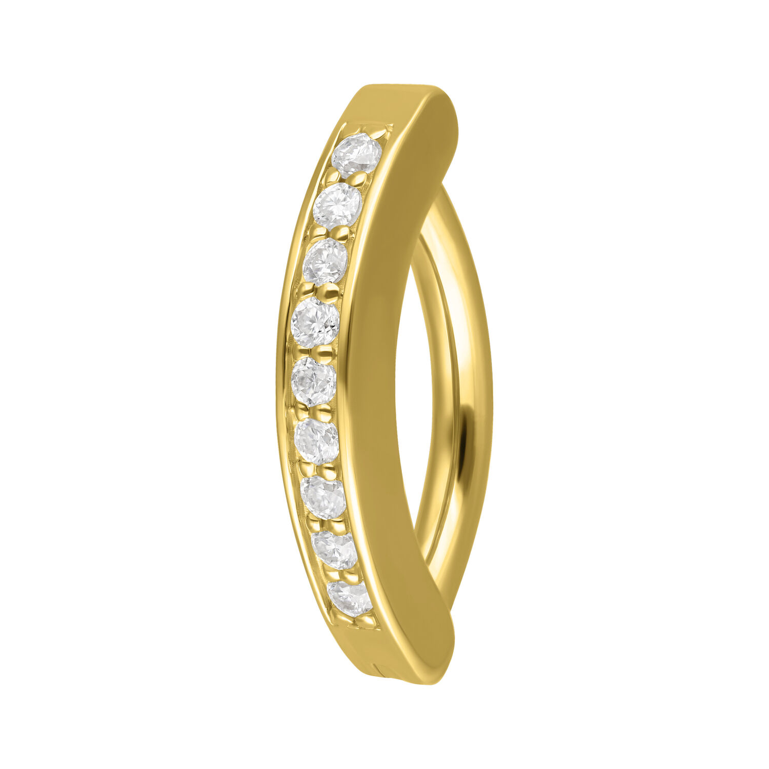 Clicker de nombril en or 14K avec moissanite Clicker de nombril en or 14K avec cristaux de moissanite sur fond blanc