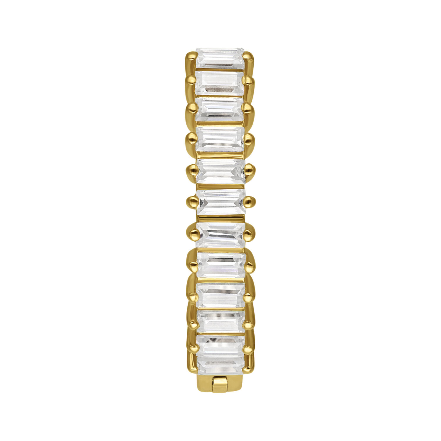 Clicker de nombril en or 18K avec moissanite Clicker de nombril en or avec cristaux de moissanite rectangulaires sur fond blanc