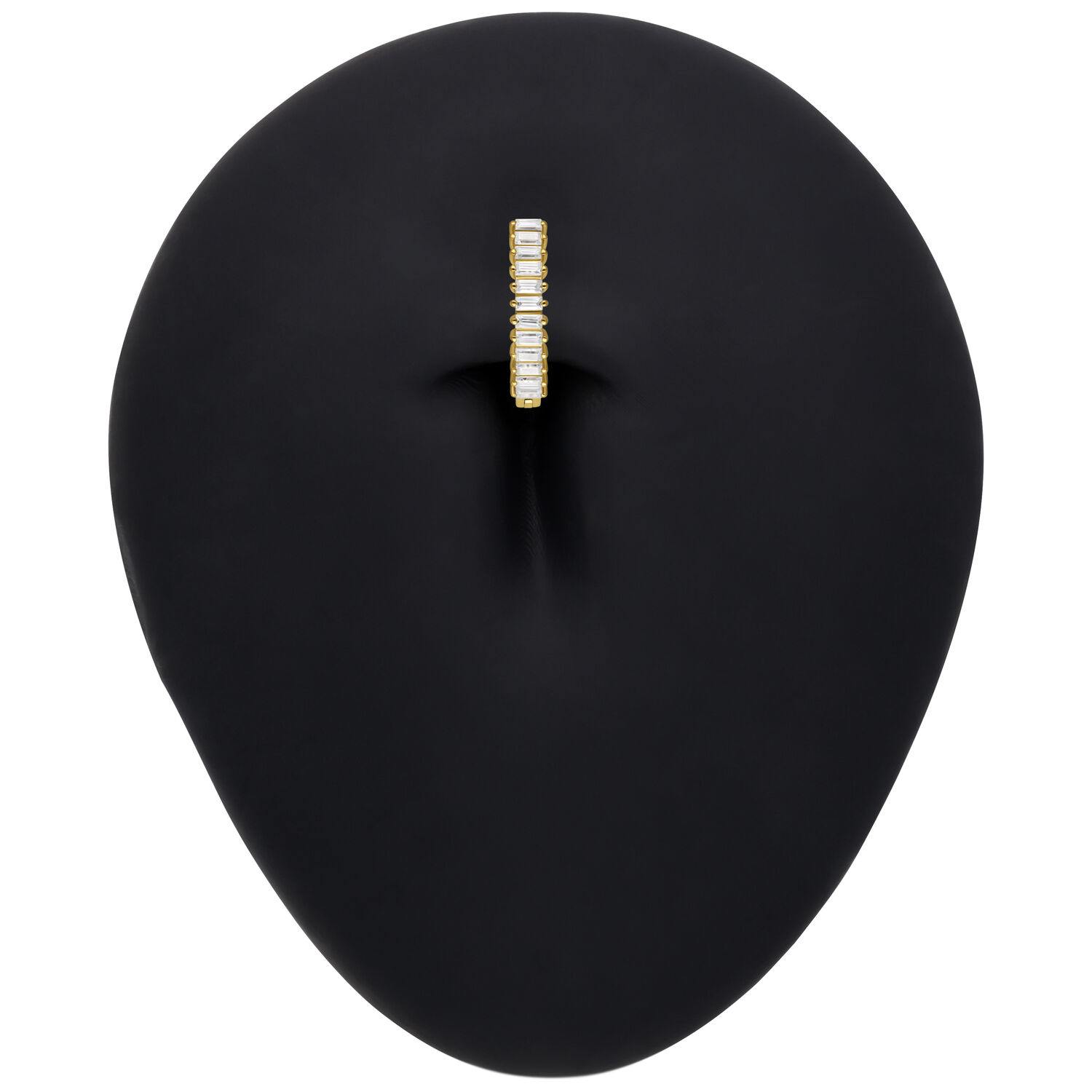 Anneau de nombril en or 18K avec moissanite Clicker de nombril en or avec baguette de moissanite sur fond noir