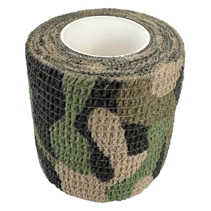 Rouleau de bande de préhension motif camouflage, vert foncé et marron, sur fond blanc
