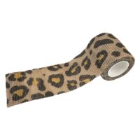 Bandage de préhension marron et beige avec motif léopard sur fond blanc