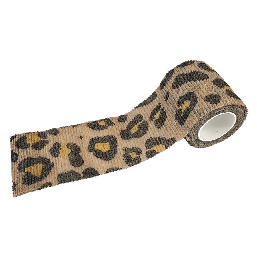 Bandage de préhension marron et beige avec motif léopard sur fond blanc