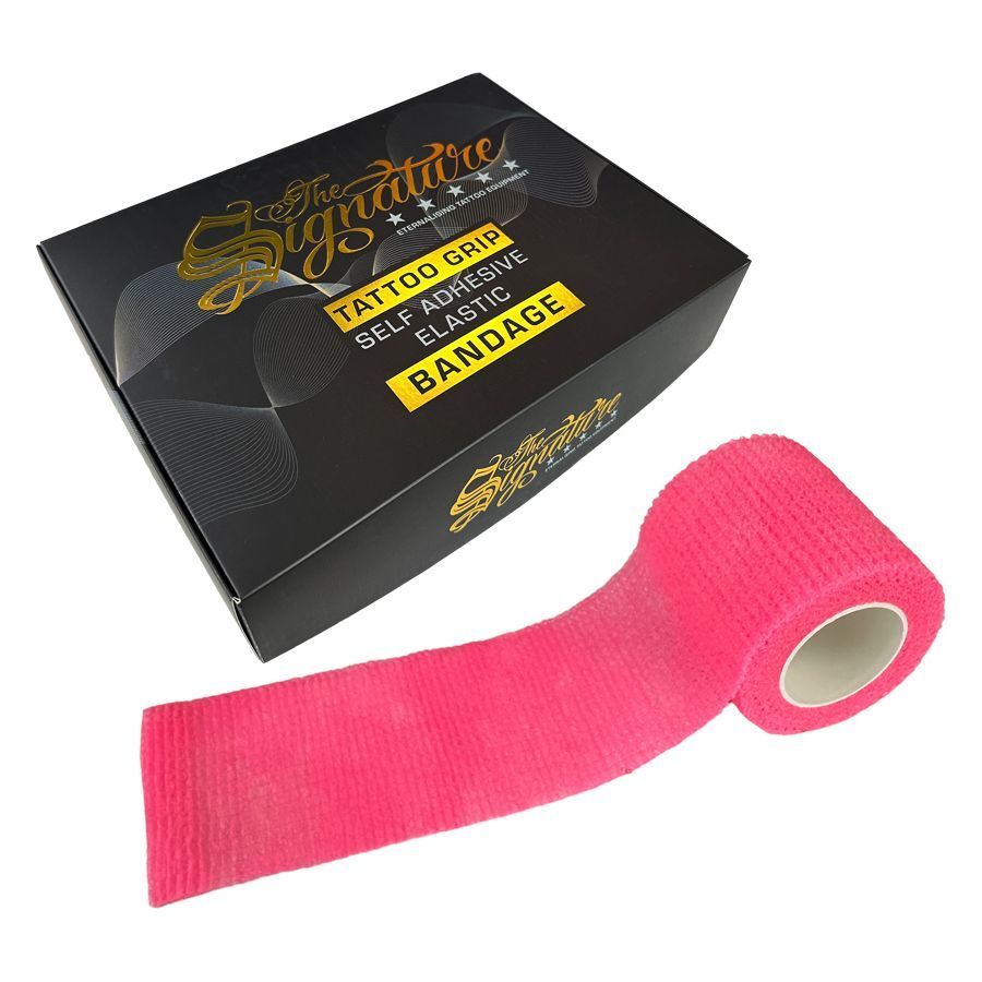 Bandage Grip rose sur fond blanc à côté d'une boîte noire