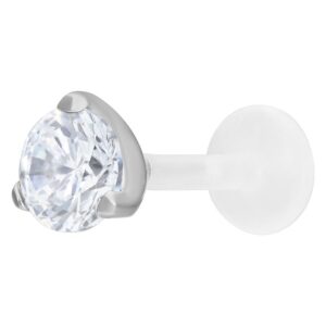 Labret en argent avec cristal clair, taille de boule 4,0 mm, sur fond blanc