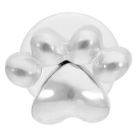 Labret Little Paw en argent filetage interne Labret argenté avec motif patte sur fond blanc