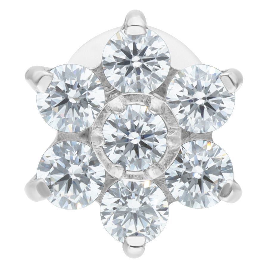 Labret en argent avec fleur en cristal Labret en argent avec embout fleur en cristaux clairs sur fond blanc