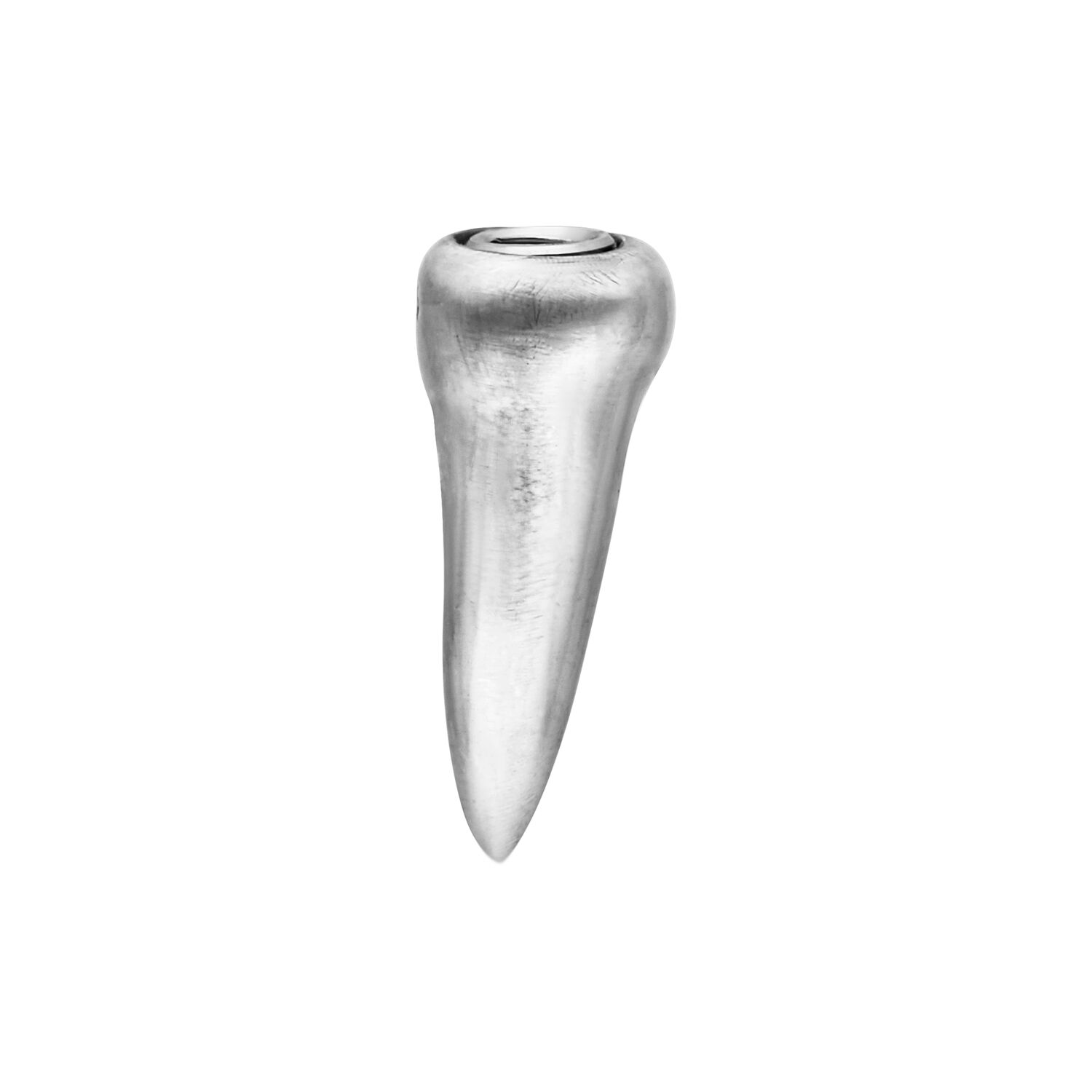 Embout de piercing bio-mécanique argenté Embout de piercing argenté, conique avec surface lisse sur fond blanc