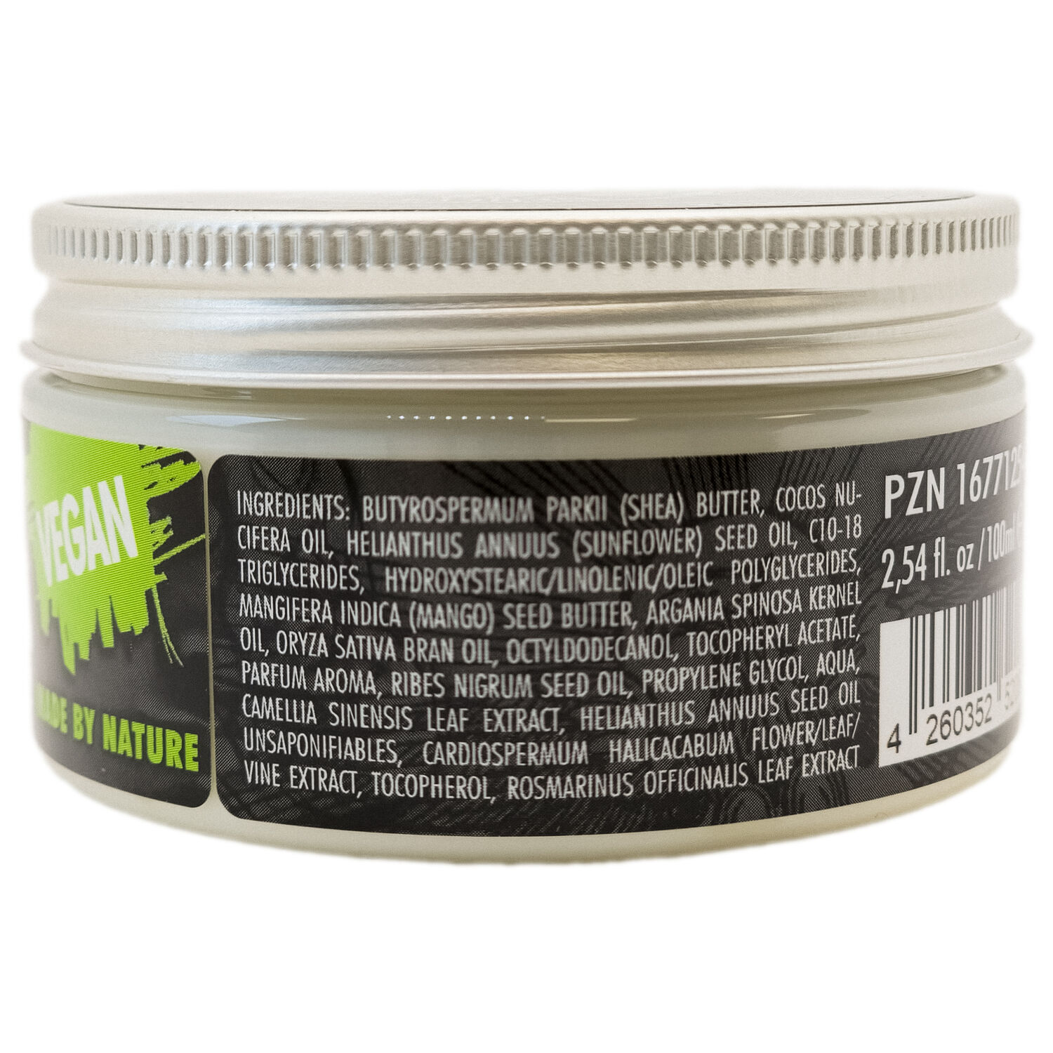 Believa Tattoo Butter en pot de 35ml Pot de Believa Tattoo Butter, étiquette verte, 35ml, sur fond clair