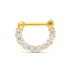 Clicker de Septum en or 18K avec cristaux clairs sur fond blanc