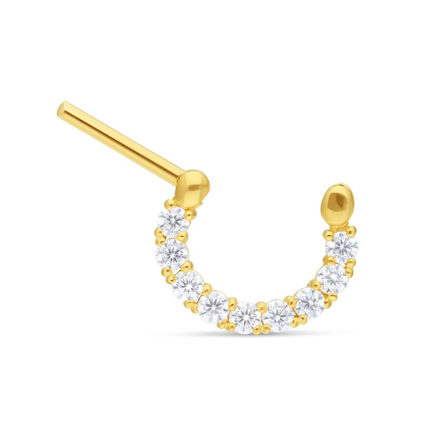 Clicker de septum en or 18K avec cristaux Clicker de septum en or 18K brillant avec des cristaux clairs sur fond blanc
