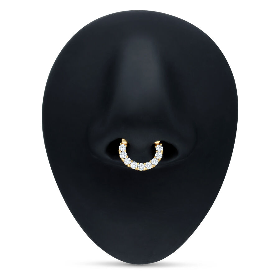 18K Gold Septum Clicker avec cristaux Clicker de septum en or avec cristaux clairs sur fond noir